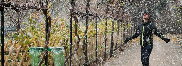 Running through a park during a sudden snowstorm in Paris. Running through a park during a sudden snowstorm in Paris.